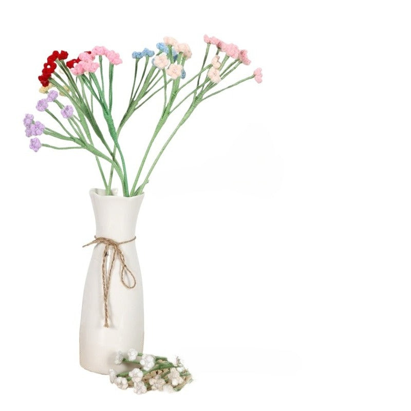 Giftwowo 1PC Baby's Breath Handcrafted Yarn Crochet Bouquet – Handmade Flower Arrangement, Faux Flowers for Gifts, Perfect for Valentine's Day