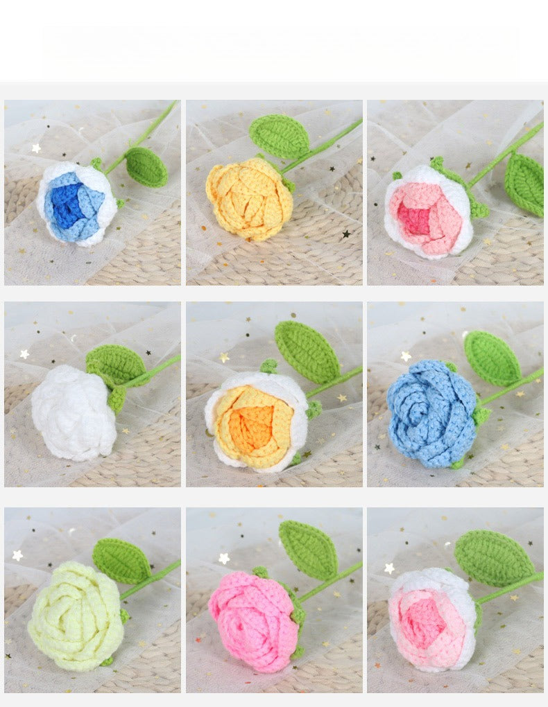 Giftwowo 1PC Finished Knitting Crochet, Rose Flowers Wedding Bridal Artificial Flowers Valentine's Day Gift Birthday Party Home Table Decor