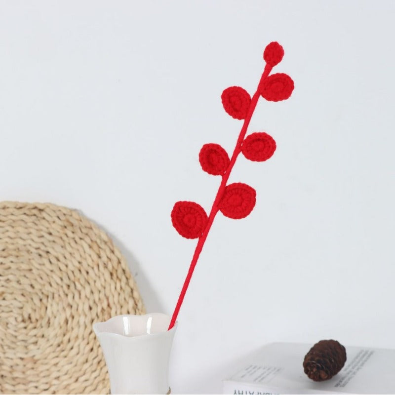 Giftwowo 1PC Eucalyptus Leaves – Handcrafted Yarn Floral Arrangement, Perfect for Living Room & Office Décor, Year-Round Woven Yarn Leaves