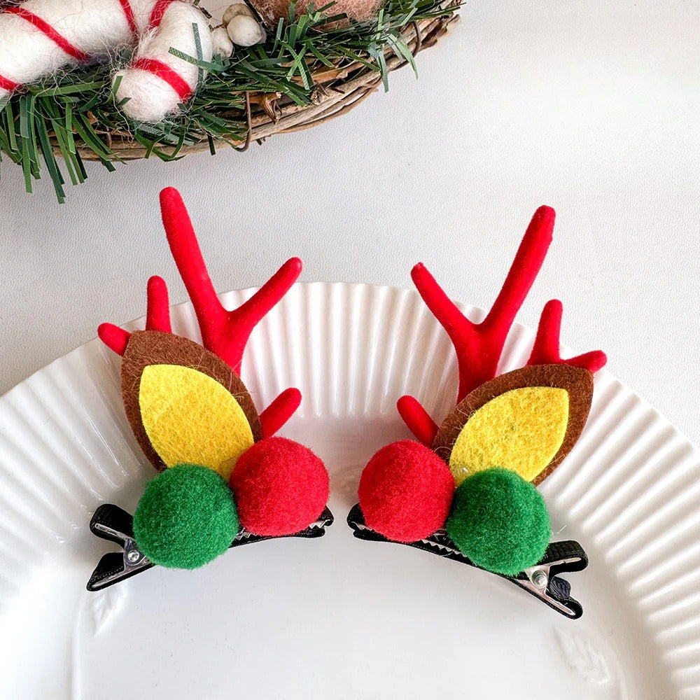 Giftwowo 1PC Cute Christmas Reindeer Antler Hair Clip – Cartoon Faux Deer Antlers for Kids, Magical and Sweet Christmas Headpiece
