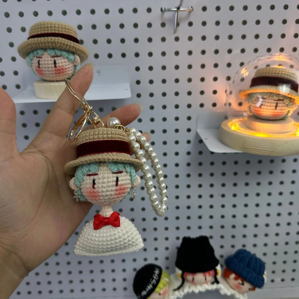 Giftwowo 1PC Handmade Crochet Yarn Doll Keychain, Figurine, Headband, Car Charm, Hair Accessory