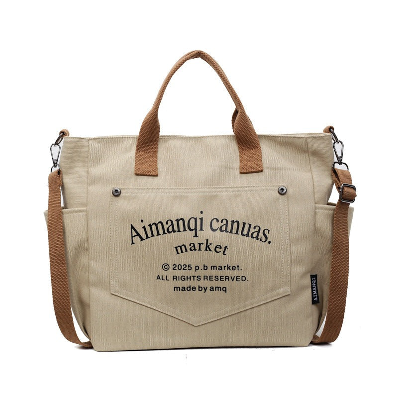 Giftwowo 1PC Large Capacity Letter Tote Bag, Pure Color Stylish Handheld Canvas Bag, Fashionable Simple Shoulder Handbag