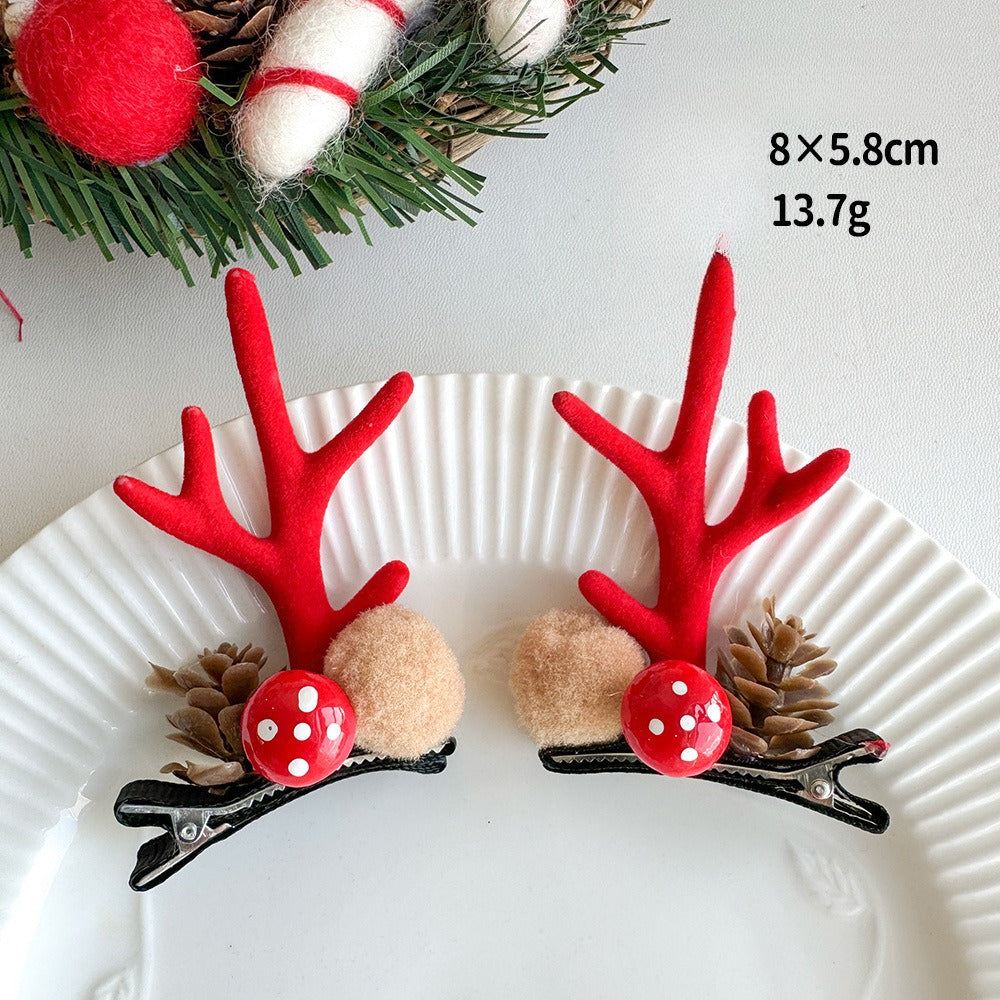 Giftwowo 1PC Cute Christmas Reindeer Antler Hair Clip – Cartoon Faux Deer Antlers for Kids, Magical and Sweet Christmas Headpiece