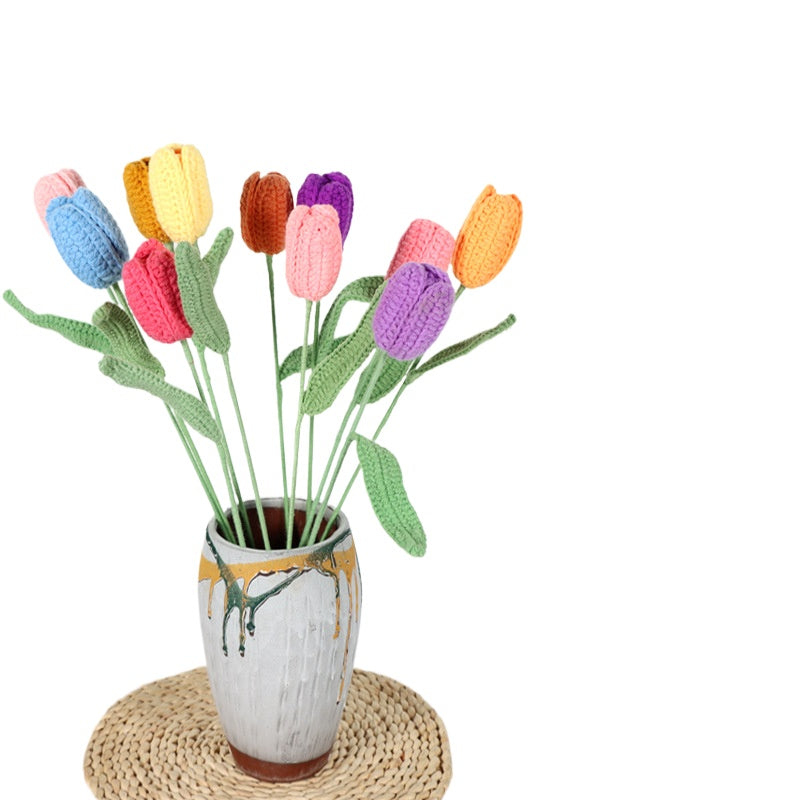 Giftwowo Handmade Yarn Tulip Bouquet - Wholesale Faux Crochet Open & Closed Tulip Flowers, Handcrafted Yarn Floral Arrangement
