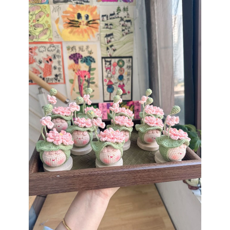 Giftwowo Handmade Crochet Lotus Pom-Pom Flower Bouquet, Yarn Woven Decorative Piece, Perfect Gift for Any Occasion