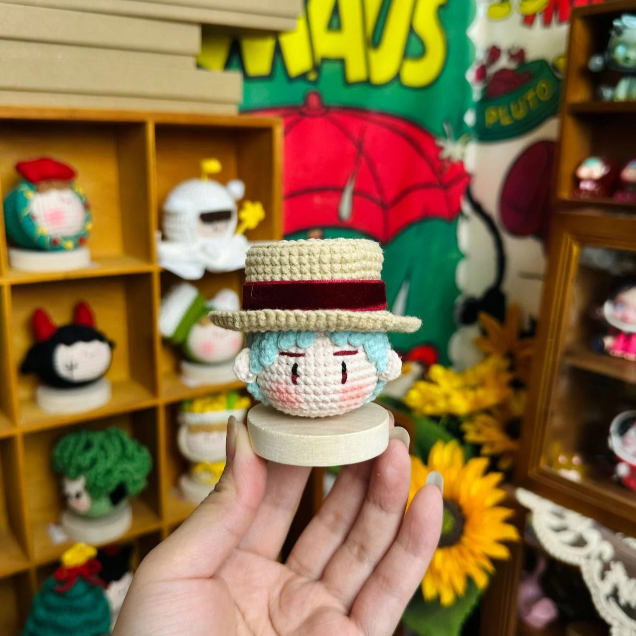 Giftwowo 1PC Handmade Crochet Yarn Doll Keychain, Figurine, Headband, Car Charm, Hair Accessory