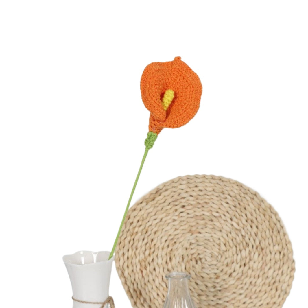 Giftwowo Handmade Crochet Calla Lily Yarn Flower - Faux Yarn Eternal Flower for Home Decor, Handcrafted Calla Lily Crochet Art