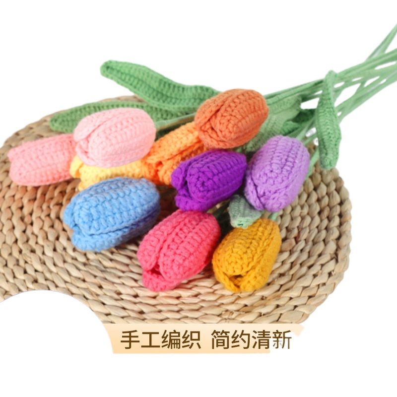 Giftwowo Handmade Yarn Tulip Bouquet - Wholesale Faux Crochet Open & Closed Tulip Flowers, Handcrafted Yarn Floral Arrangement