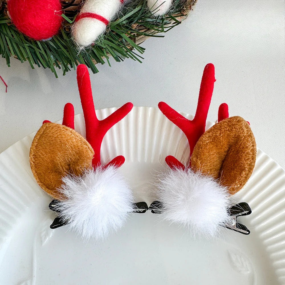Giftwowo 1PC Cute Christmas Reindeer Antler Hair Clip – Cartoon Faux Deer Antlers for Kids, Magical and Sweet Christmas Headpiece