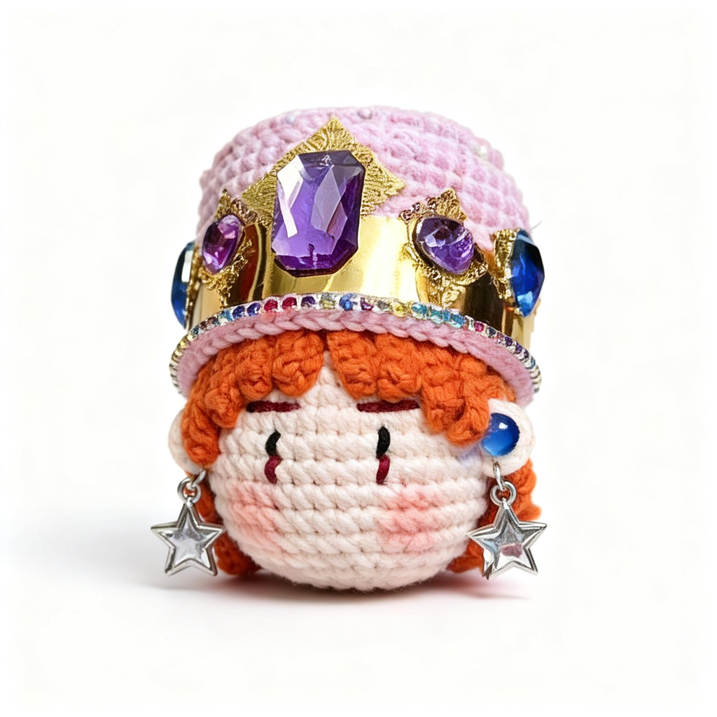 Giftwowo 1pc Handmade Crochet Yarn Doll, Ram's Horn Dragon Pom-Pom, Celebrity Idol Merchandise Keychain Accessory, Trendy Collectible