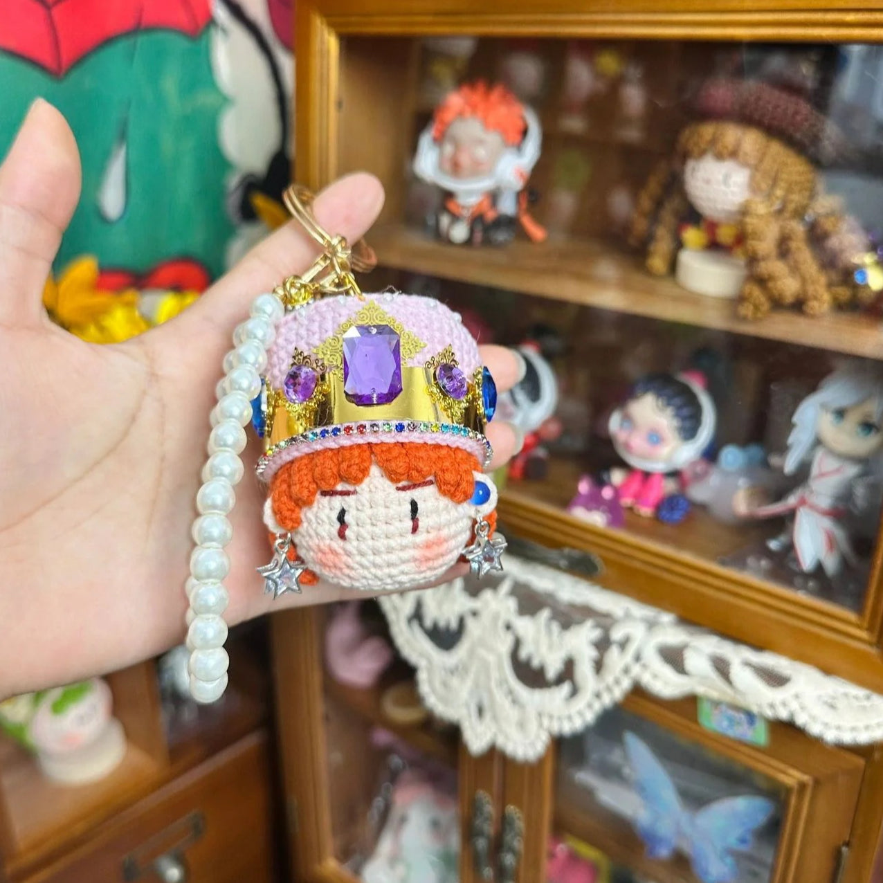 Giftwowo 1PC Handmade Crochet Yarn Doll Keychain, Figurine, Headband, Car Charm, Hair Accessory