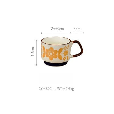 Giftwowo 1PC Retro INS Ceramic Drip Coffee Mug – Stackable Printed Creative Couples Mug, Breakfast & Milk Cup