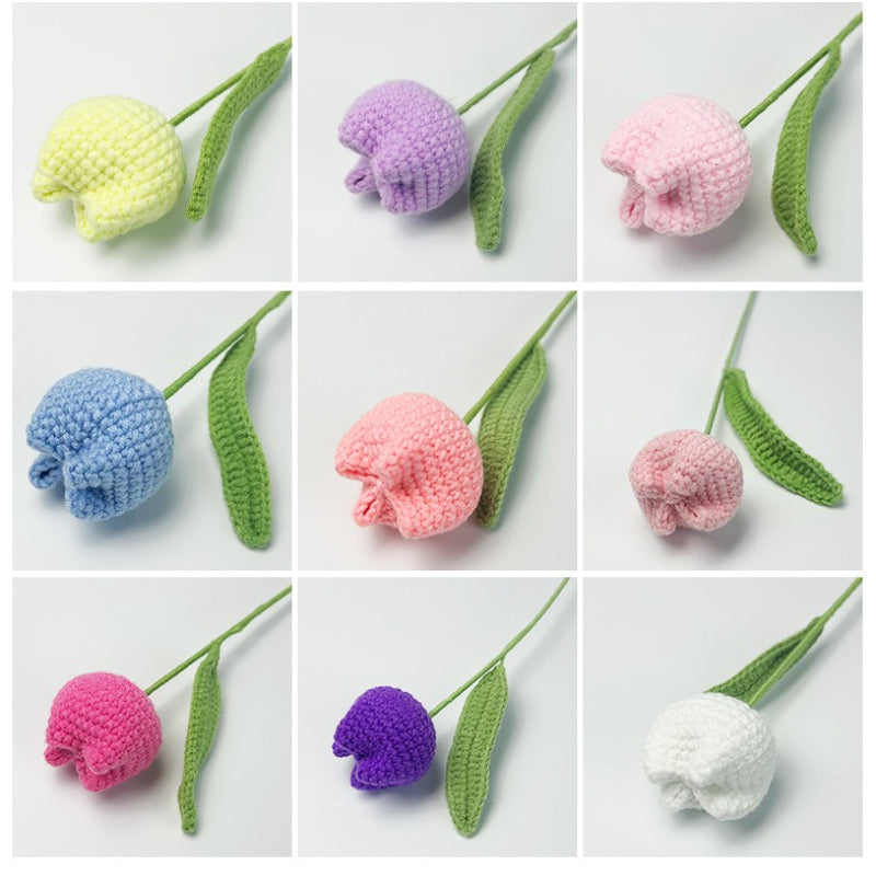 Giftwowo 1PC Chubby Tulip Yarn Flowers – Handcrafted Crochet Tulip Bouquet, Ready-to-Display Handmade Gift, Yarn Flower Arrangement
