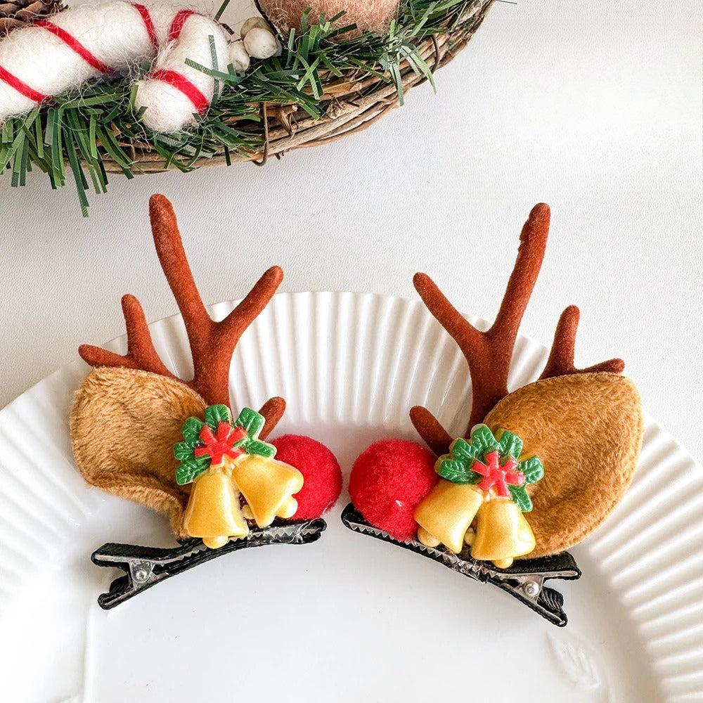 Giftwowo 1PC Cute Christmas Reindeer Antler Hair Clip – Cartoon Faux Deer Antlers for Kids, Magical and Sweet Christmas Headpiece