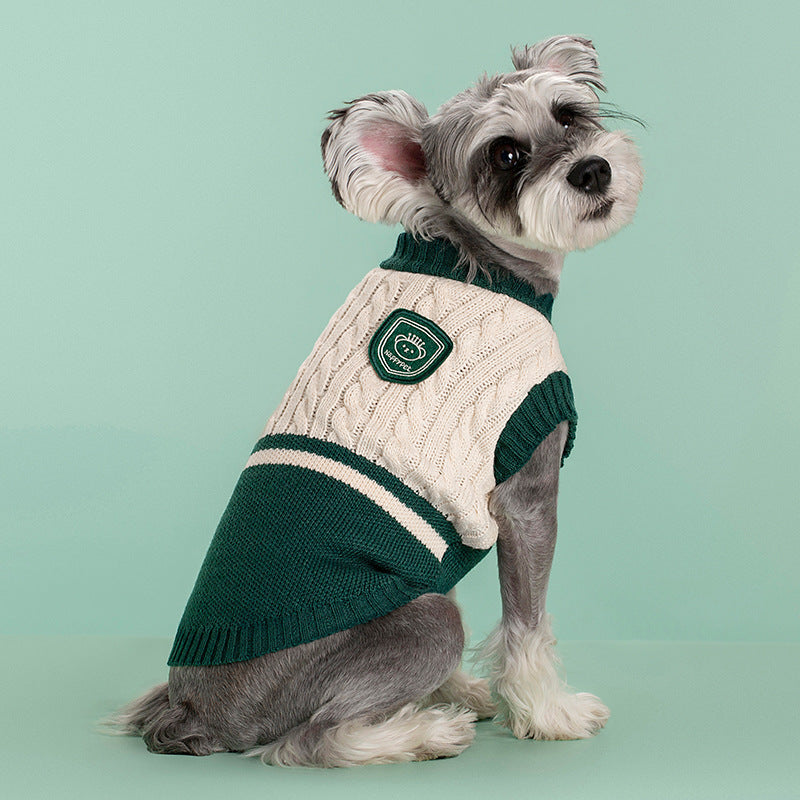 Giftwowo New Pet Clothes Spring Autumn and Winter, Color Block Knitted Yarn Dog Outfit, Two-Legged Warm Casual Pet Wear