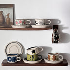 Giftwowo 1PC Ceramic Coffee Cups and Saucers Delicate Printing Afternoon Tea Drinkware Brekfast Cup Pastry Plate Gift