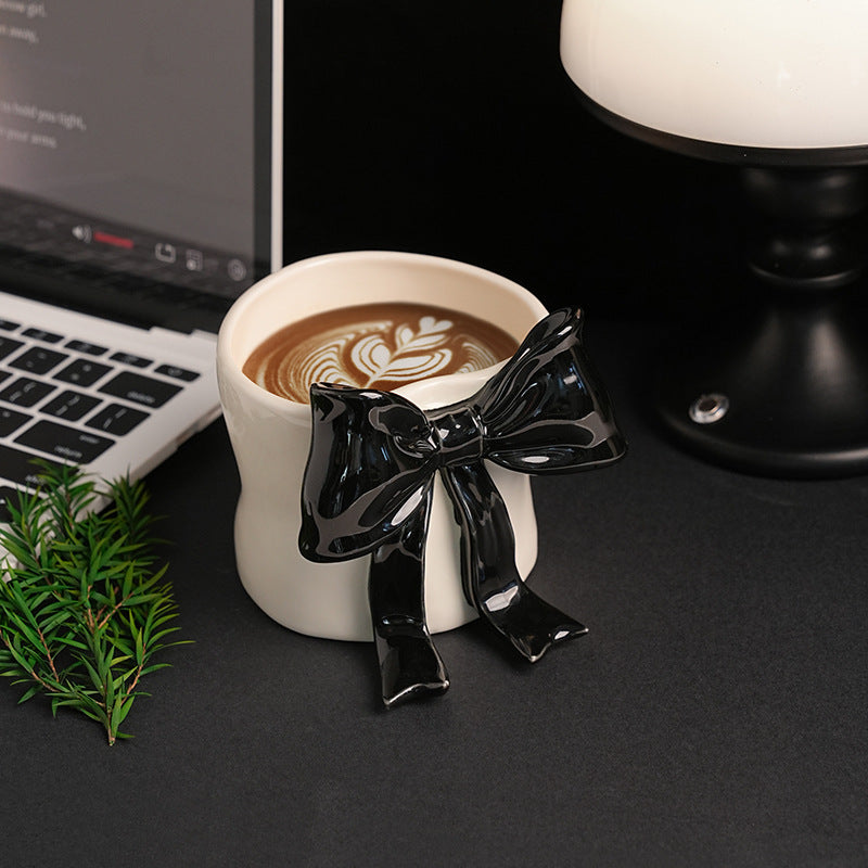 Giftwowo 1PC Lovely Bowknot Decorative Porcelain Cup Exquisite Coffee Mug Dining Table Milk Mugs Afternoon Tea Teacup Juice Cup