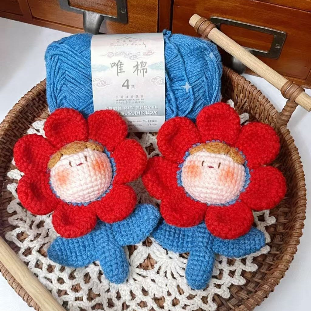 Giftwowo Handmade Rainbow Yarn Flower Dumpling Keychain – DIY Knitting Kit, Colorful Dopamine Style Wool Ball Bag Charm Gift