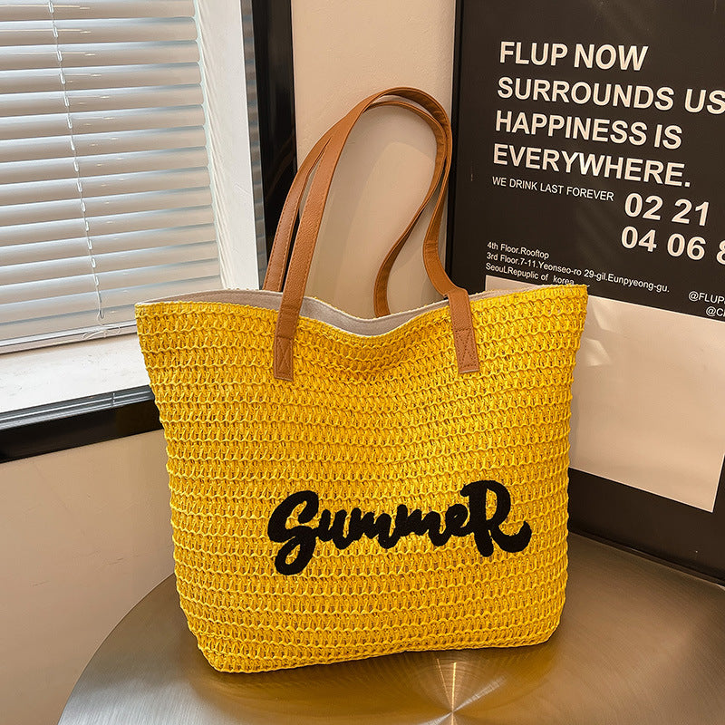 Giftwowo 1PC Minimalist Casual Summer Women's Bag – Large Capacity Woven Tote, Trendy & Versatile Beach Shoulder Bag