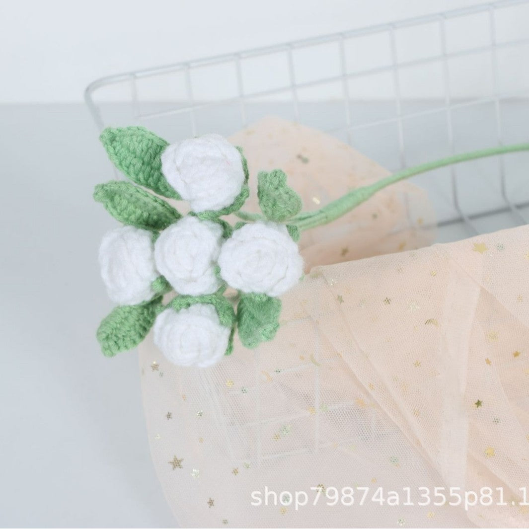 Giftwowo Handmade Multi-Head Bubble Rose Yarn Flower Bouquet - Crochet Faux Roses for Valentine's Day & Qixi Festival Gifts, Handmade Yarn Flowers