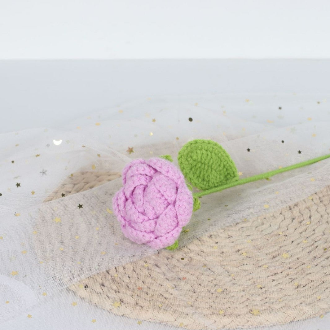 Giftwowo 1PC Finished Knitting Crochet, Rose Flowers Wedding Bridal Artificial Flowers Valentine's Day Gift Birthday Party Home Table Decor