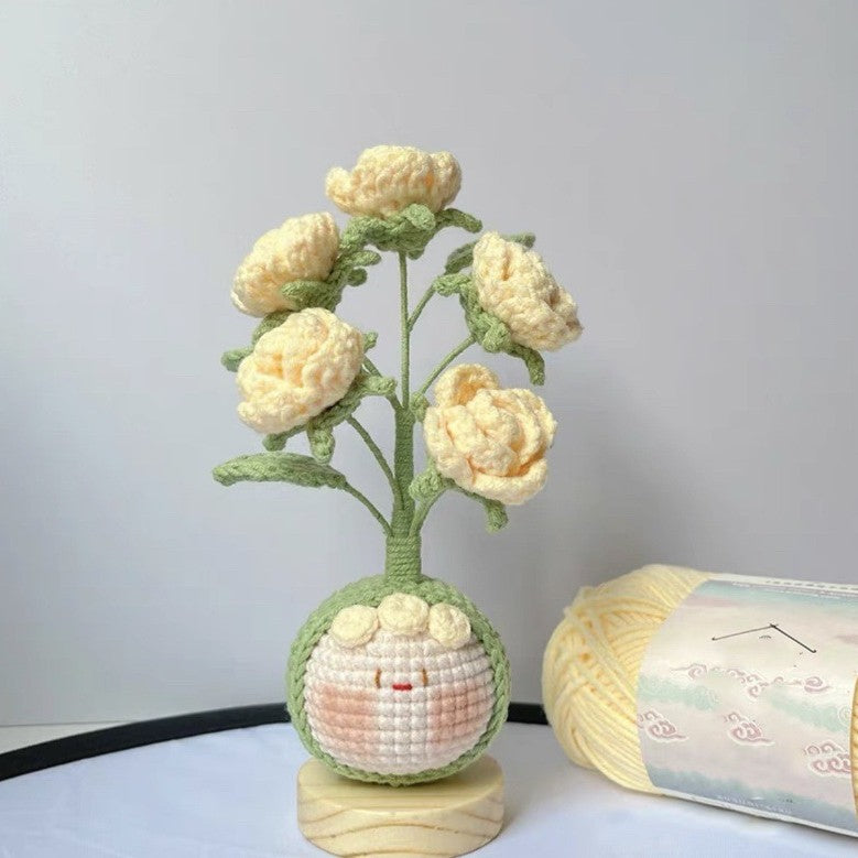 Giftwowo Knitted Flower Bouquet Pom-Pom Ornament, Handmade Yarn Crochet Doll, Cute and Unique Gift