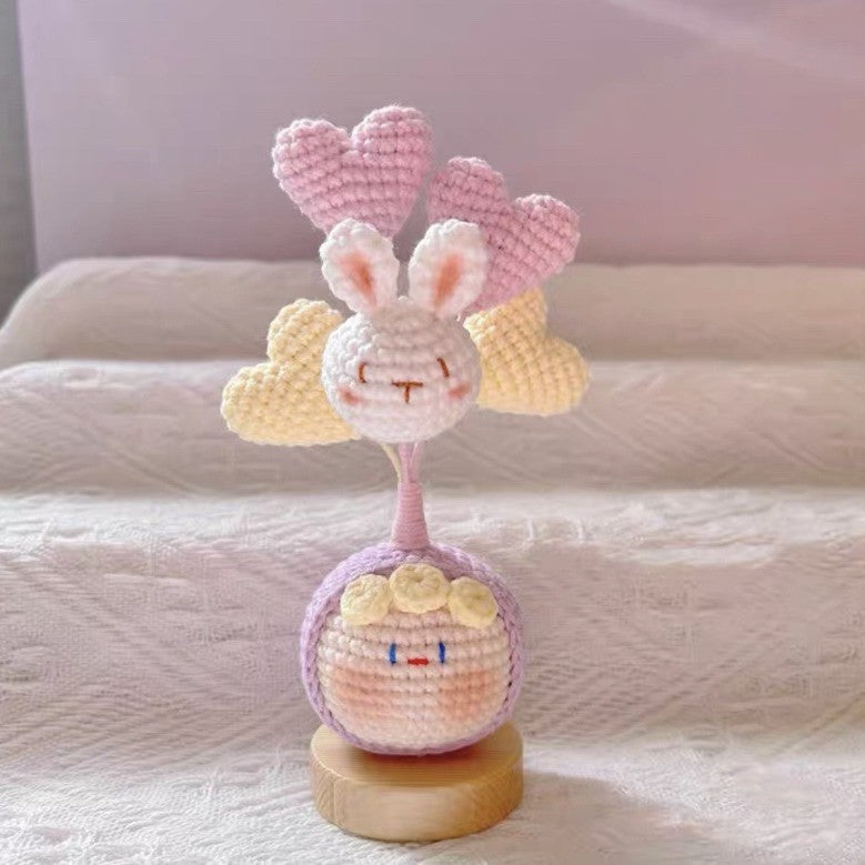 Giftwowo Knitted Flower Bouquet Pom-Pom Ornament, Handmade Yarn Crochet Doll, Cute and Unique Gift