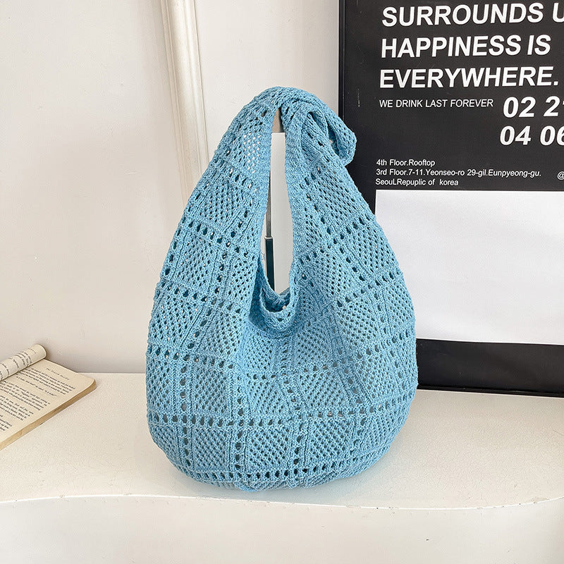 Giftwowo 1PC Forest Style Versatile Knit Shoulder Bag, Thickened Beach Vacation Tote, Woven Net Design, Large Capacity Handbag for Sand and Sea