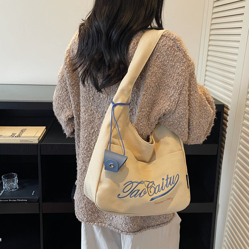 Giftwowo 1PC Red Girls Shoulder Bag Casual Canvas Tote Bag Wommen Shopping Bag Large Capacity College Style