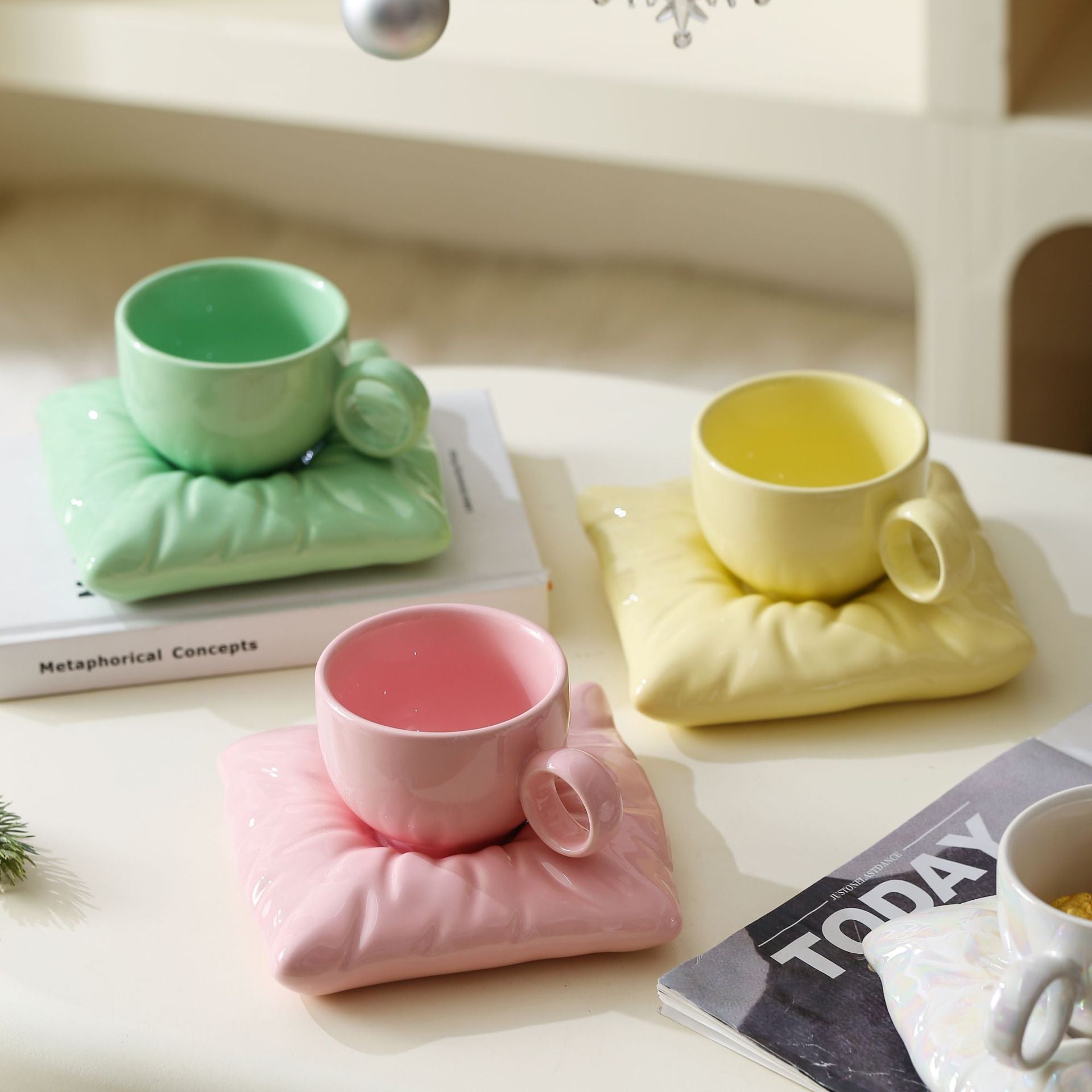 Giftwowo 1PC Niche Creative High-Design Pillow & Chubby Coffee Cup with Saucer Gift Set – Perfect for Birthday Gifts