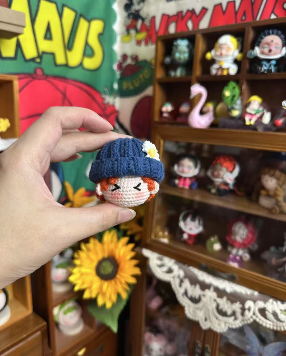 Giftwowo 1PC Handmade Crochet Yarn Doll Keychain, Figurine, Headband, Car Charm, Hair Accessory