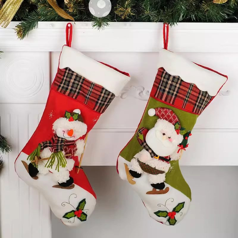 1PC Christmax Stocking Large Plush Socks Gift Socks Candy Socks Christmas Eve Bag Xmas Decorations
