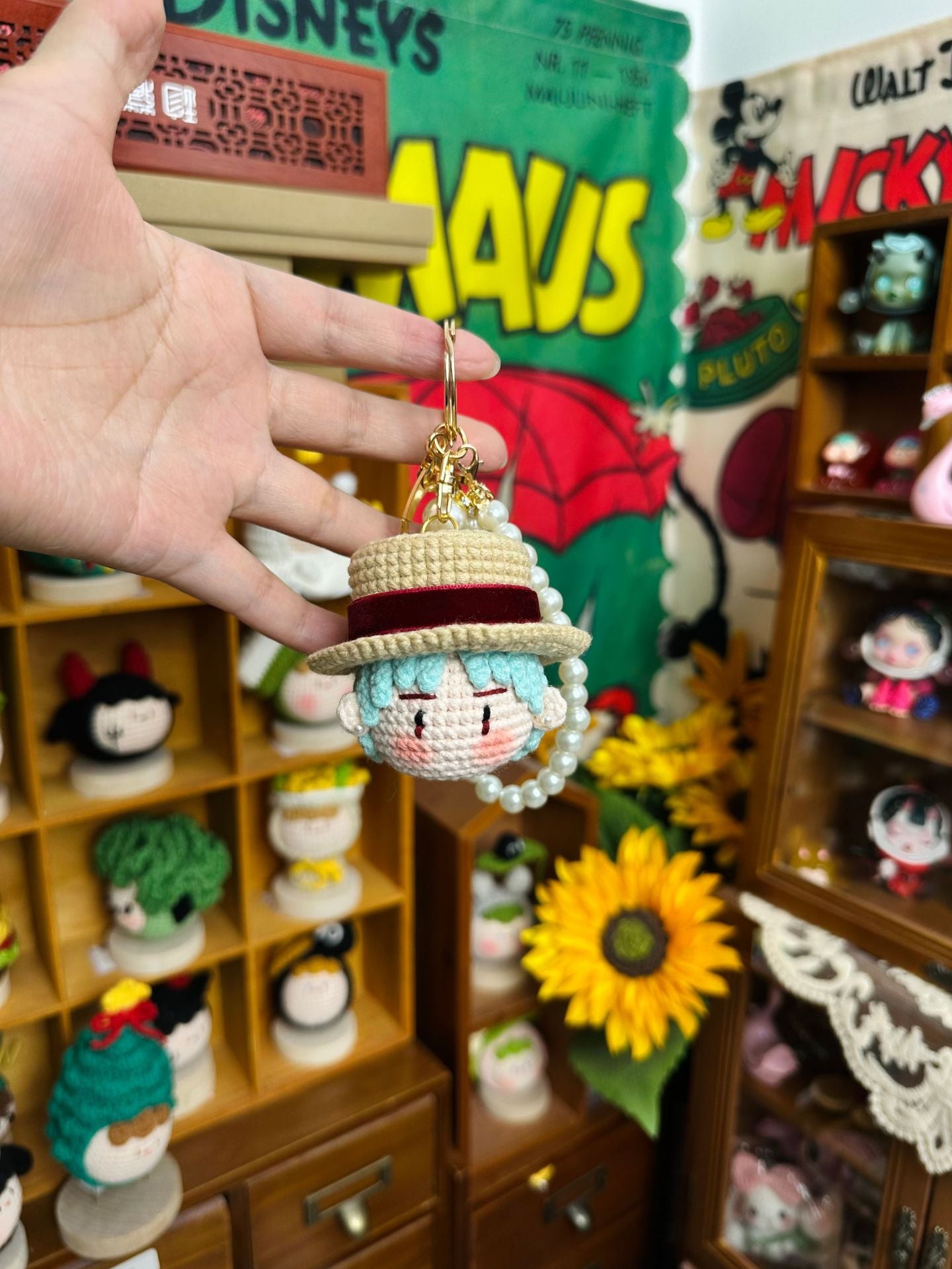 Giftwowo 1PC Handmade Crochet Yarn Doll Keychain, Figurine, Headband, Car Charm, Hair Accessory