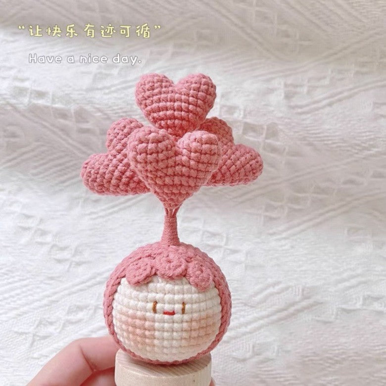 Giftwowo Knitted Flower Bouquet Pom-Pom Ornament, Handmade Yarn Crochet Doll, Cute and Unique Gift