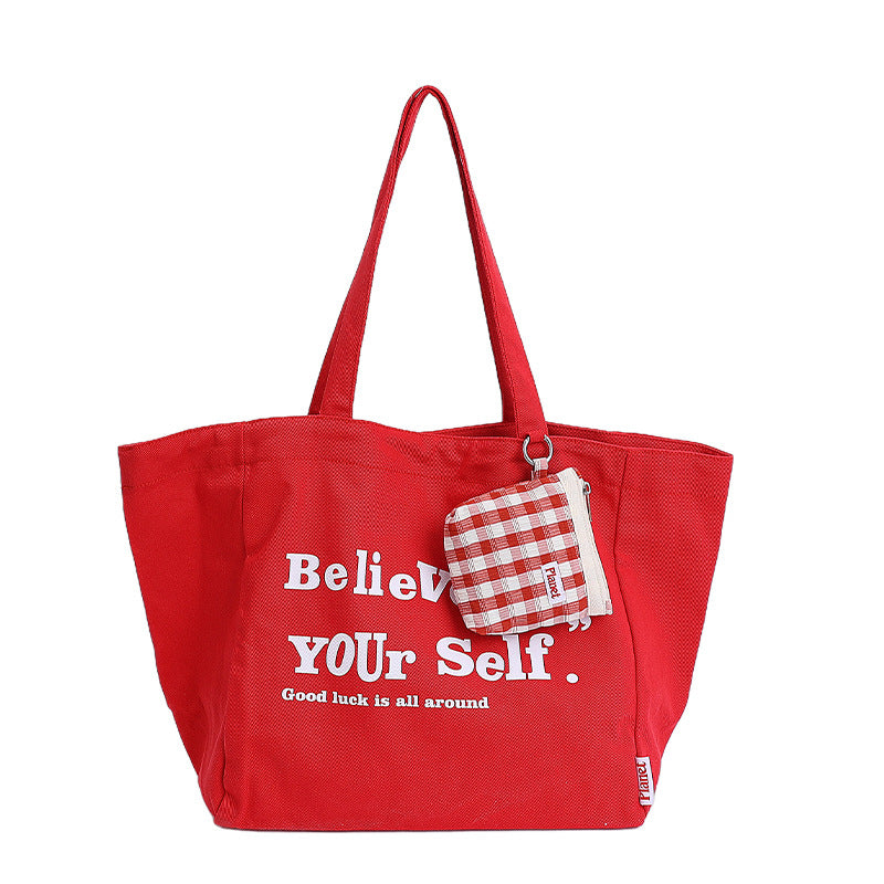 Giftwowo 1PC Red Shoulder Bag Casual Korean Canvas Tote Bag Wommen Shopping Bag Large Capacity College Style