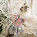 Giftwowo Dog and Cat Clothes, Knitted JK Plaid Dress for Small Pets, Spring and Autumn Comfortable Pet Apparel