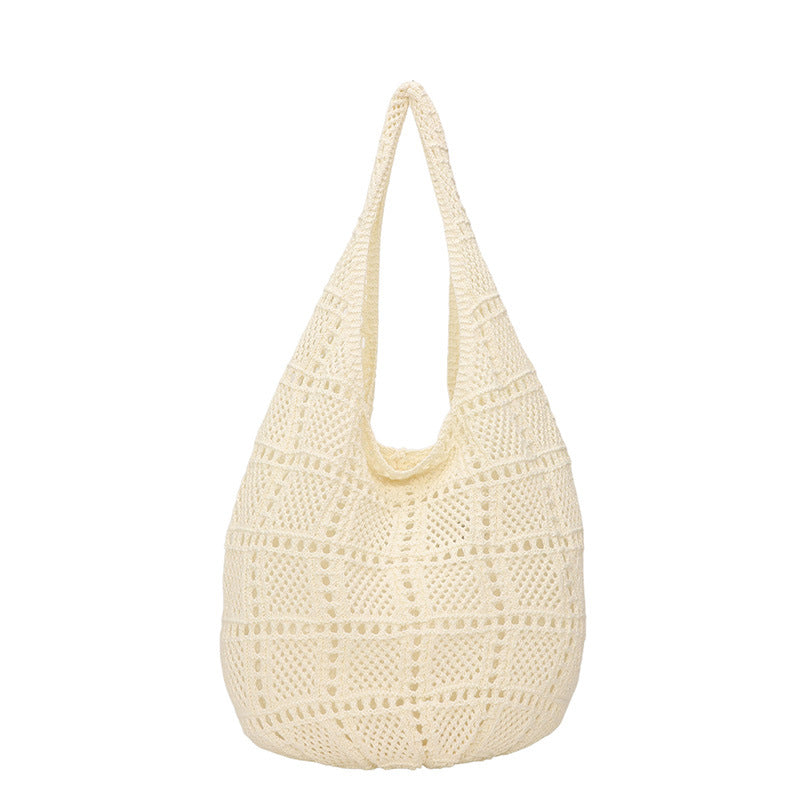 Giftwowo 1PC Forest Style Versatile Knit Shoulder Bag, Thickened Beach Vacation Tote, Woven Net Design, Large Capacity Handbag for Sand and Sea