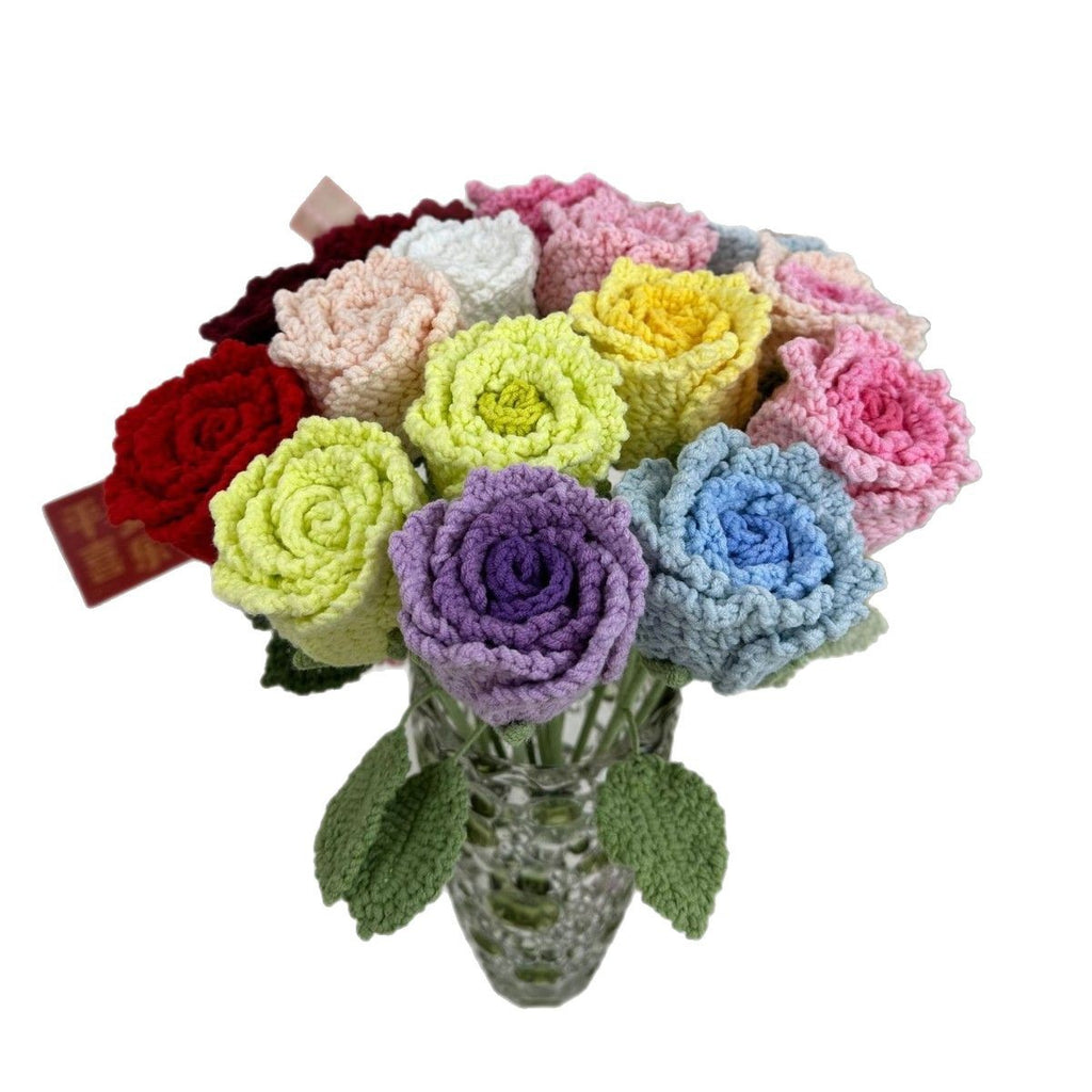 Giftwowo 1PC Hibiscus Handcrafted Yarn Flowers – Ready-to-Display Crochet Bouquet, DIY Handmade Mother's Day Gift