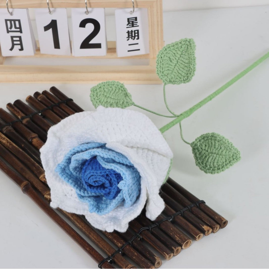 Giftwowo Handmade Yarn Rose Flower – Realistic Crochet Yarn Flowers, Perfect Valentine's Day Gift, Thai Rose Style for Lovers, DIY Knitted Floral Decoration