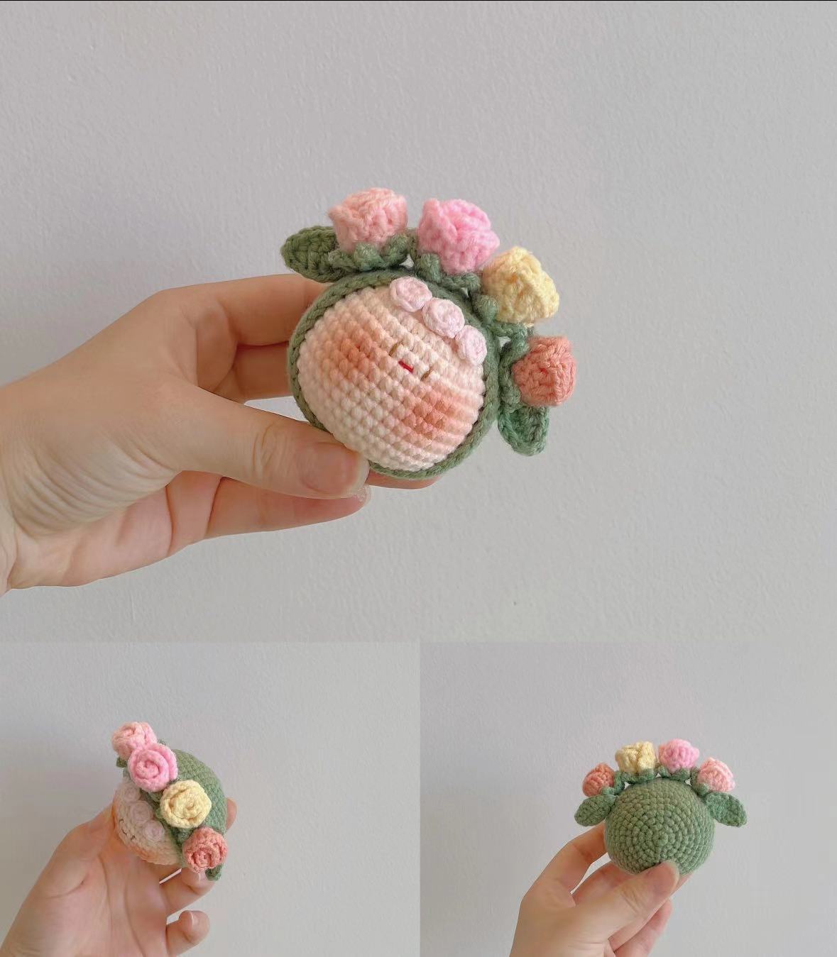 Giftwowo Finished Knitted Crochet Flower Pom-Pom Ornament, Handmade Unique Gift for Valentine's Day and Teacher's Day