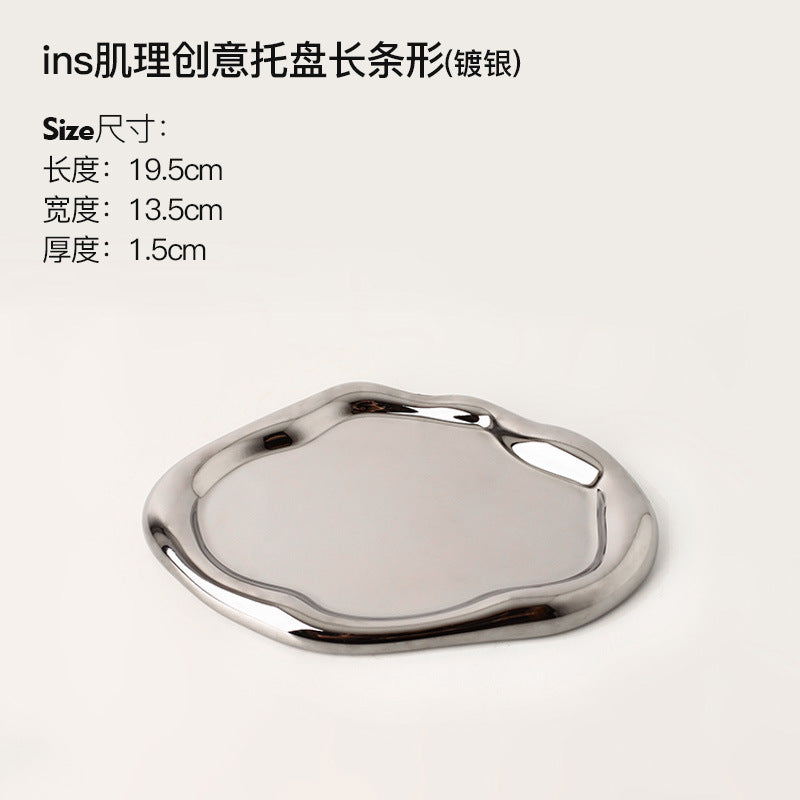 Giftwowo 1PC Ins Silver Ceramic Tray Key Storyage Jewelry Watch Display Decoration Furniture Office Decoration