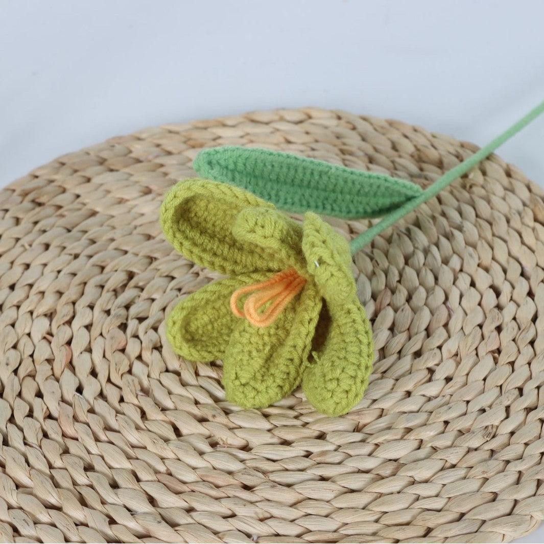 Giftwowo Handmade Crochet Yarn Tulip - Artificial Everlasting Flower, Open & Closed Blooming Yarn Tulips