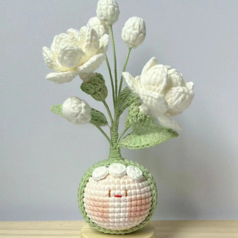 Giftwowo Knitted Flower Bouquet Pom-Pom Ornament, Handmade Yarn Crochet Doll, Cute and Unique Gift