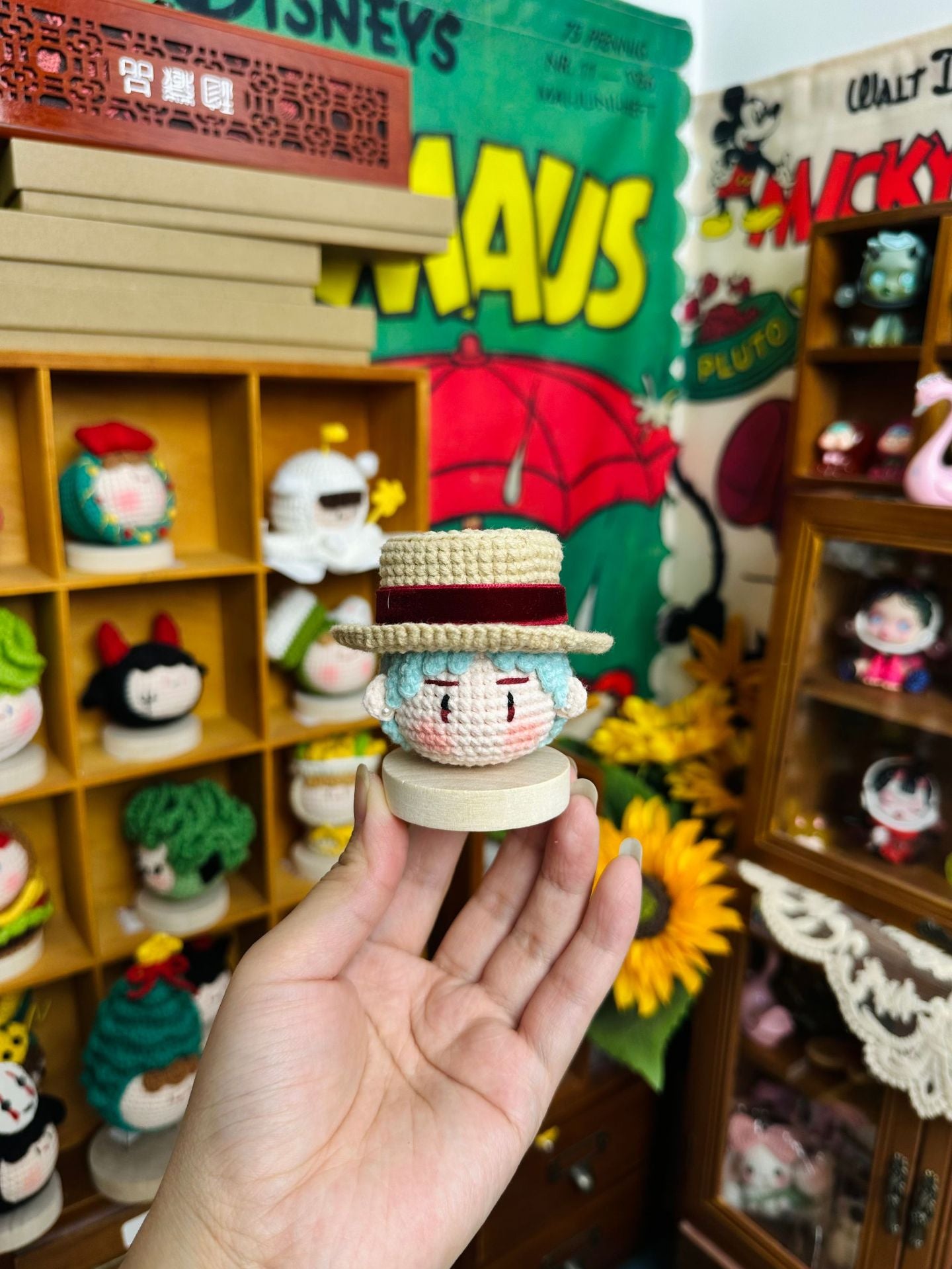 Giftwowo 1PC Handmade Crochet Yarn Doll Keychain, Figurine, Headband, Car Charm, Hair Accessory