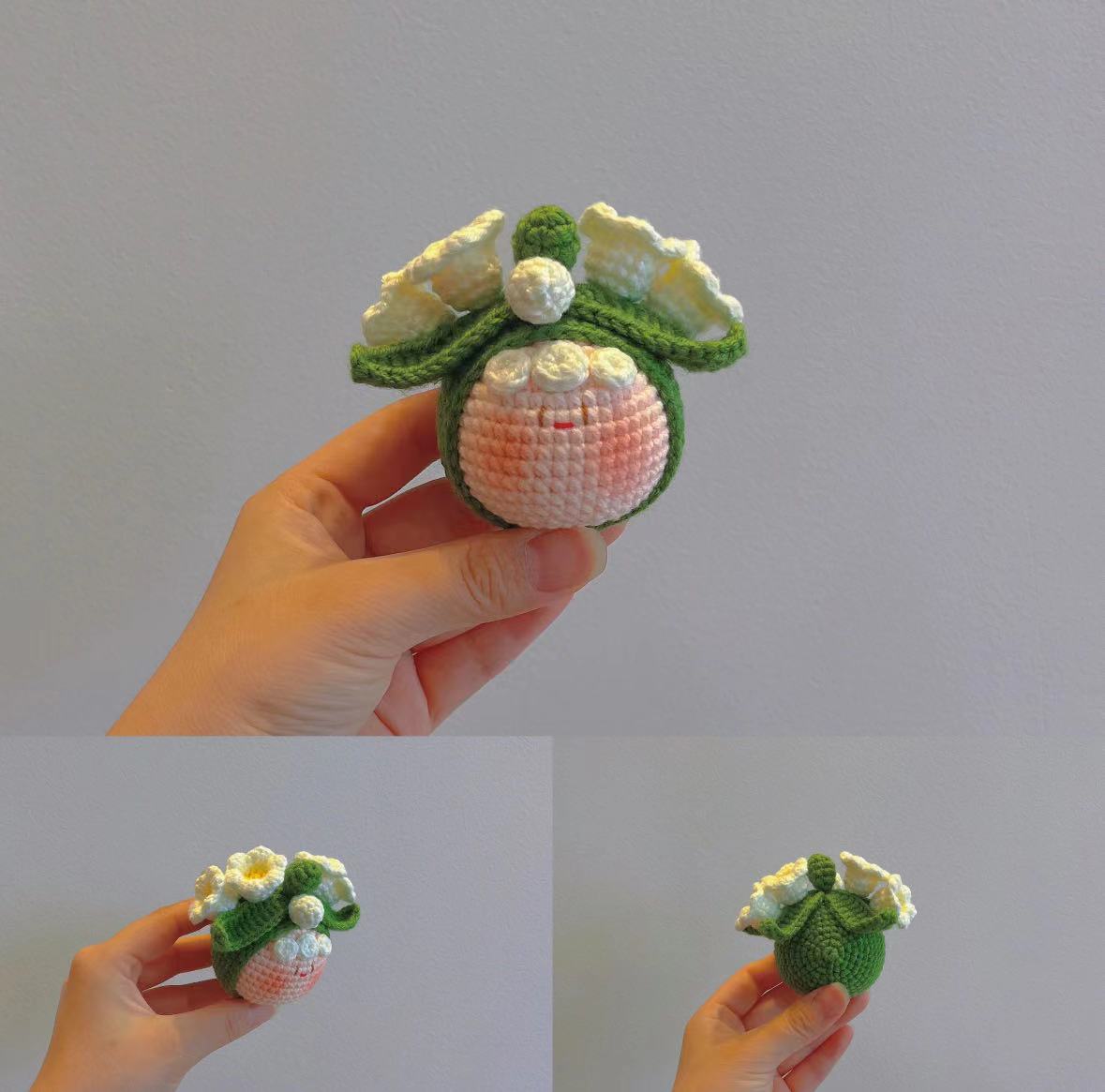 Giftwowo Finished Knitted Crochet Flower Pom-Pom Ornament, Handmade Unique Gift for Valentine's Day and Teacher's Day