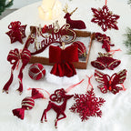 Giftwowo 1PC Wine Red Velvet Christmas Tree Pendant Xmas Tree Holiday Decor Garland Bow Pendant Christmas Festival Gift