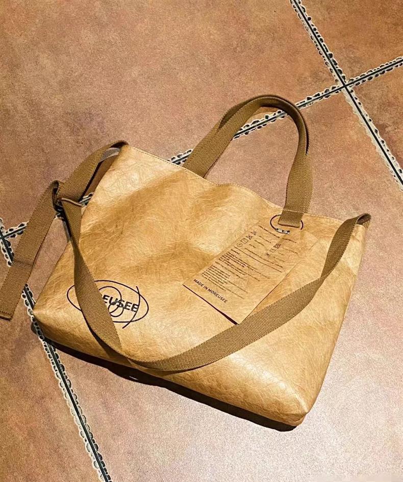 Giftwowo 1PC Custom Paper Bag – Washable Kraft Paper Tote, Crossbody & Shoulder Bag, Logo & Pattern Printing Available