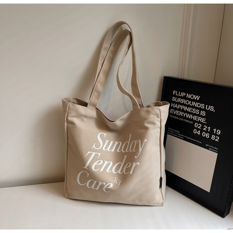Giftwowo 1PC Letter Print Shoulder Bag – Large Capacity Canvas Tote, Women's Simple & Stylish Bag for Commuting, Shopping & Outdoor