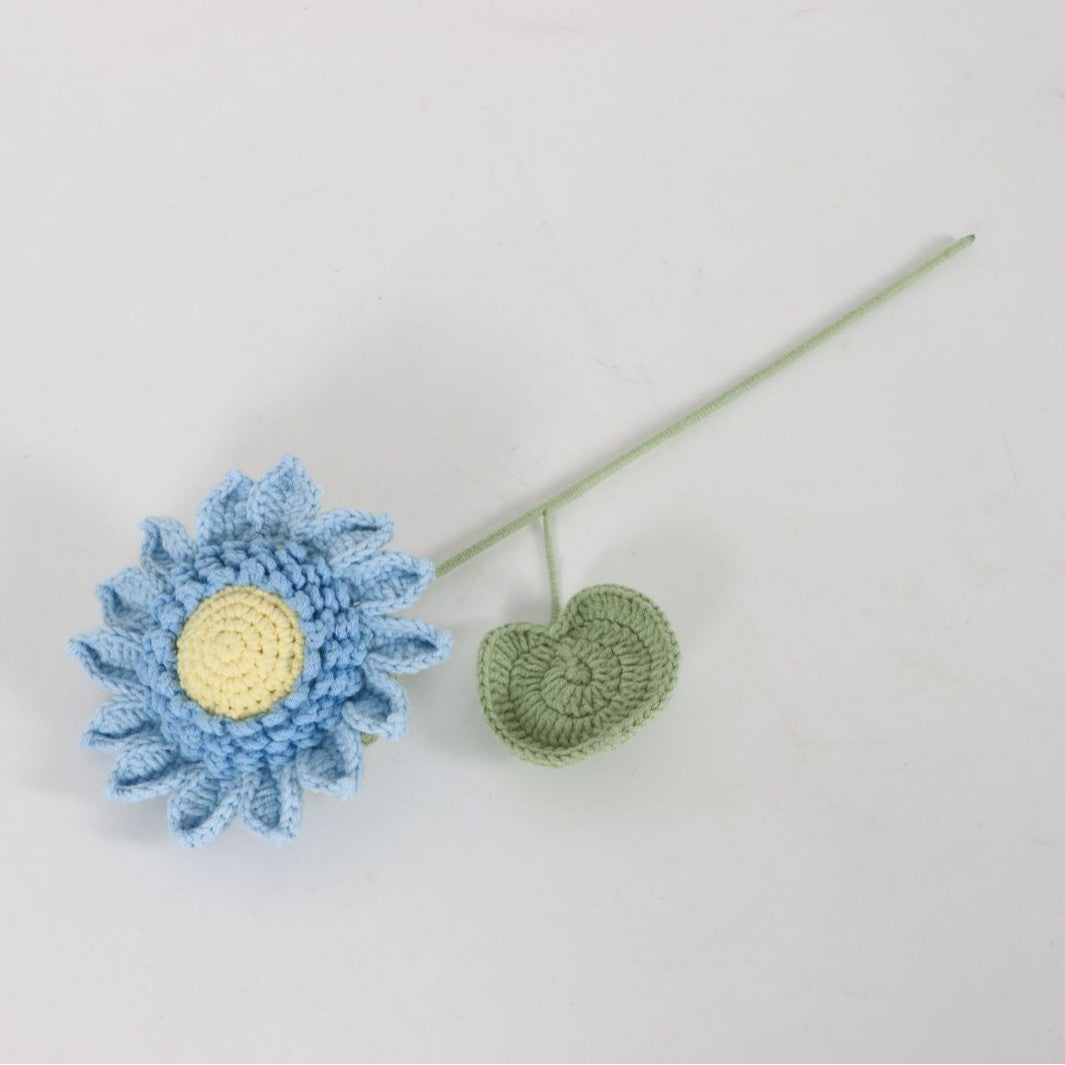 Giftwowo Handmade Single-Layer Sunflower Bouquet - Light Green Yarn Sunflower, Perfect Gift for Any Occasion