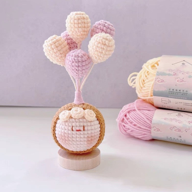 Giftwowo Knitted Flower Bouquet Pom-Pom Ornament, Handmade Yarn Crochet Doll, Cute and Unique Gift